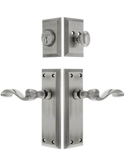 Grandeur Fifth Avenue Entry Set, Keyed Alike with Portofino Levers in Antique Pewter.